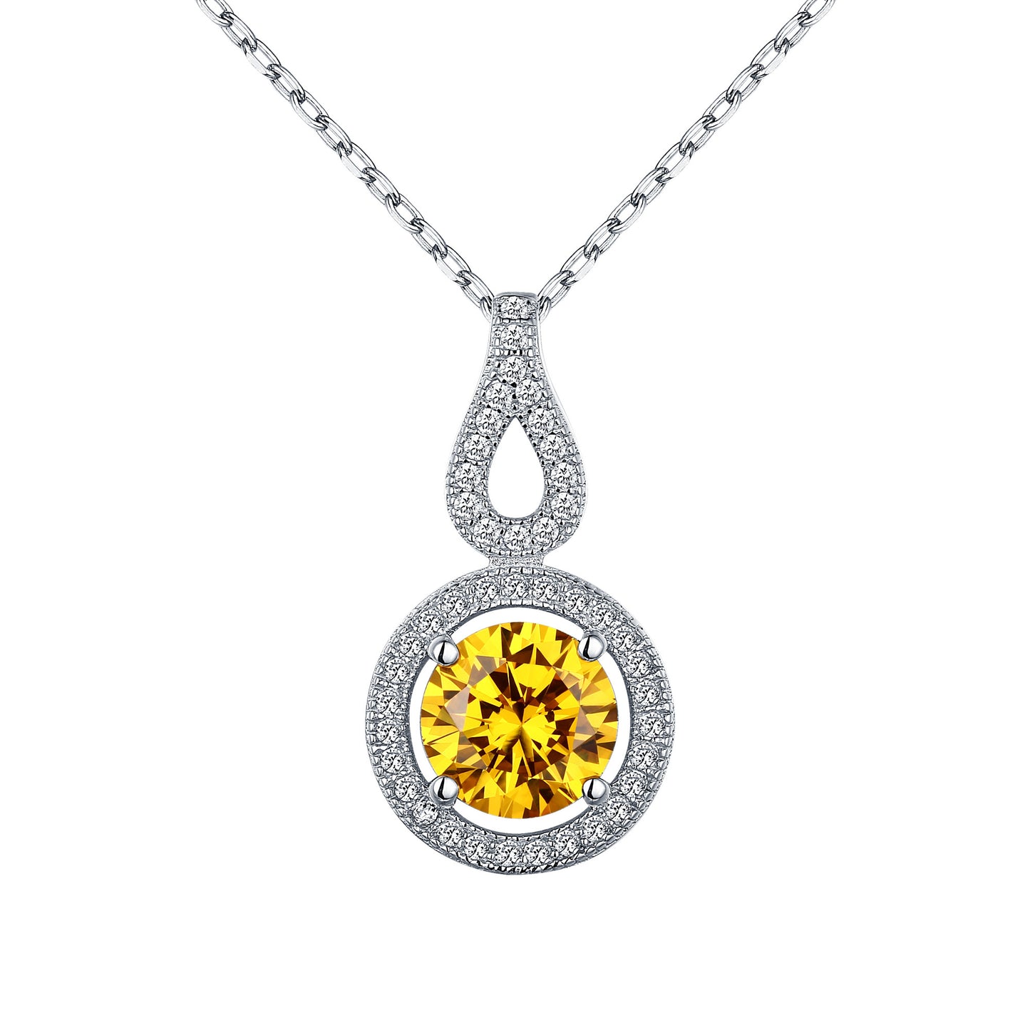 Womens Yellow Solitaire Pendant White Gold Over 925 Silver Chain
