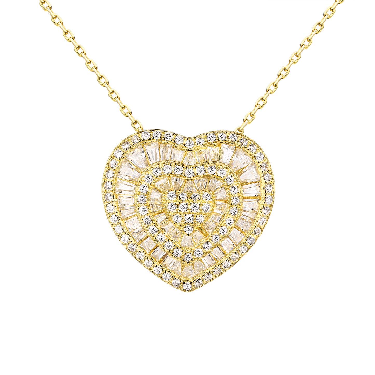 Yellow Sterling Silver Heart Pendant Baguette Lab Diamond