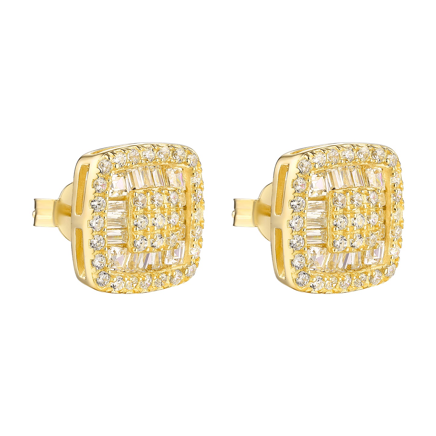 Earrings Simulated Diamonds Yellow Sterling Silver Push Back