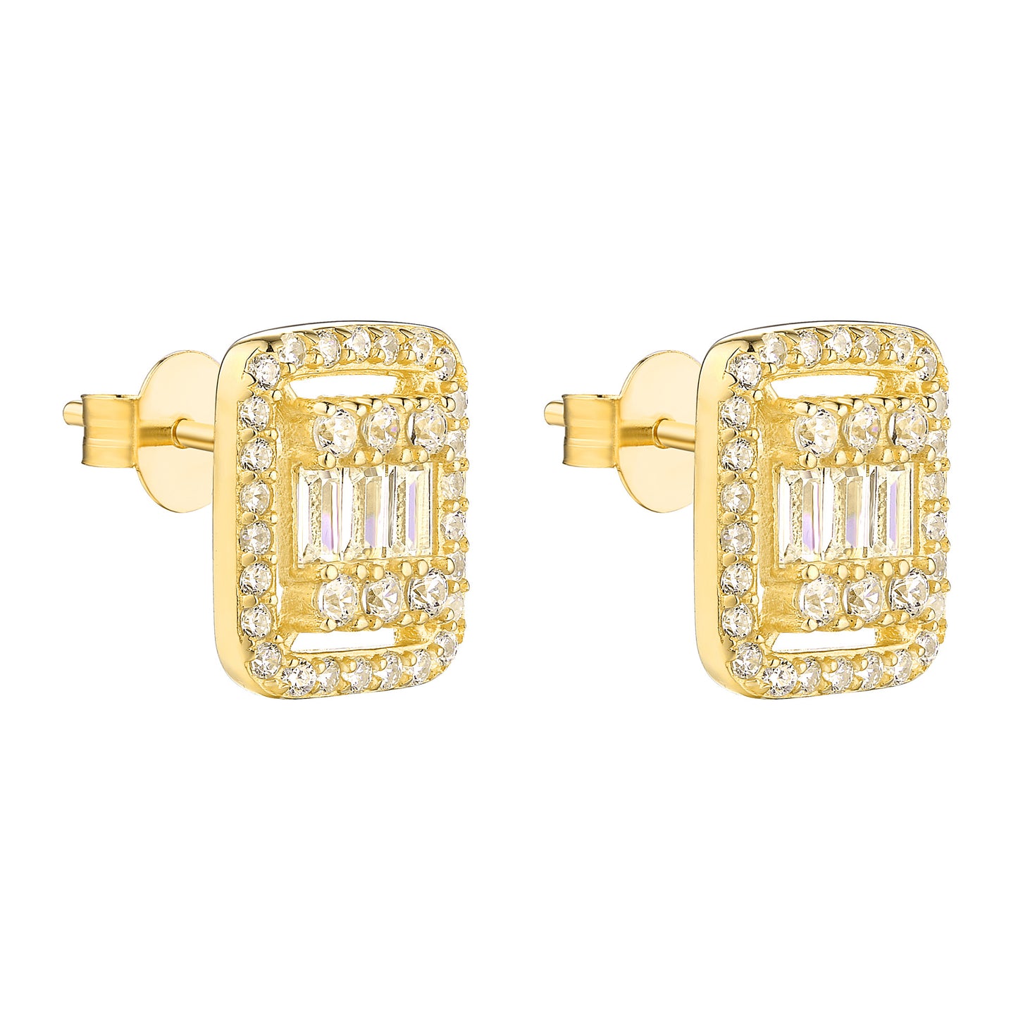Baguette Earrings Simulated Diamonds Yellow Sterling Silver