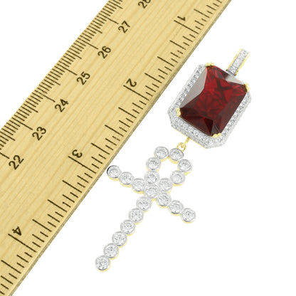 Silver Garnet Ruby Cross Pendant Lab Created Diamond Exclusive