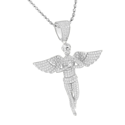 Sterling Silver Angel Pendant White Gold Tone Bling Chain