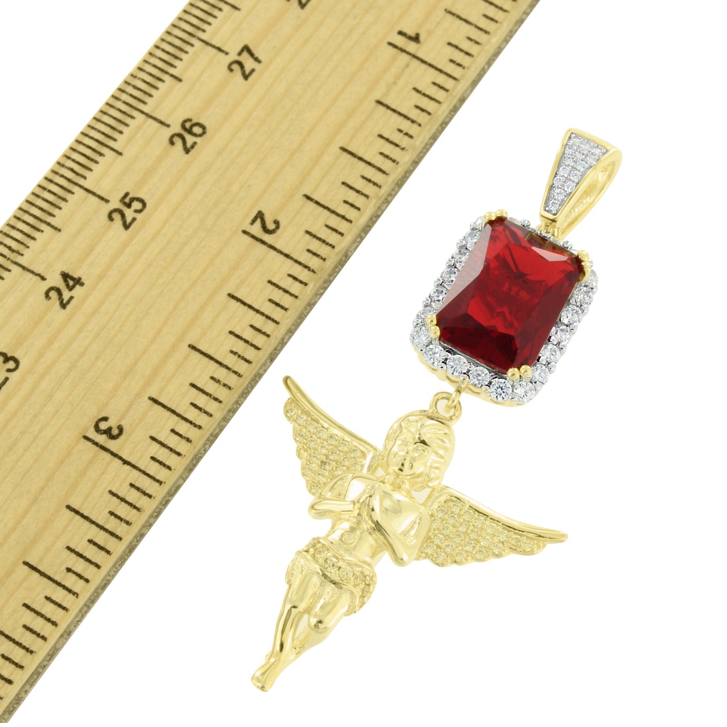 Guardian Angel Ruby Pendant 14K Gold On 925 Silver Yellow Lab Created Diamonds