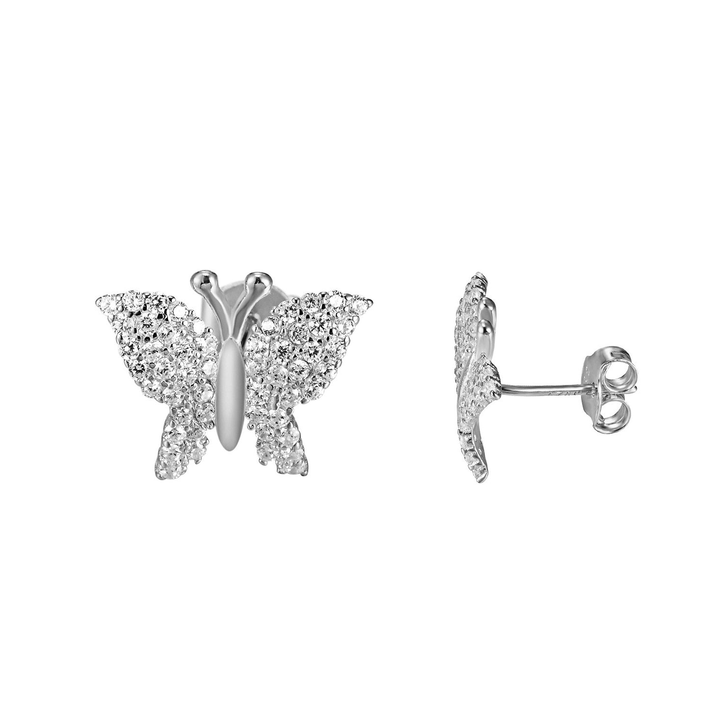 925 Silver Butterfly Design Earrings Screw On Women Simulated Diamond Unique