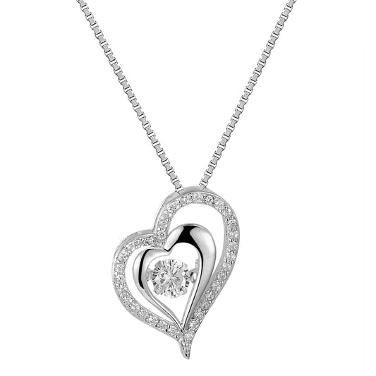 Sterling Silver Round Solitaire Open Tilted Heart Bling Elegant Charm Pendant Free Necklace