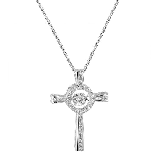Silver Dazzling Solitaire halo Design Bling 14k White Gold Finish Cross Pendant Free Necklace