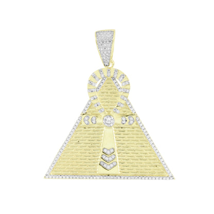 Unique Pyramid Ankh Cross Pendant Chain Gold Finish Sterling Silver