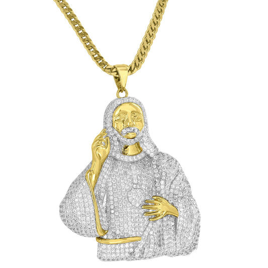 Jesus Piece Pendant Free Stainless Steel 24" Franco Necklace