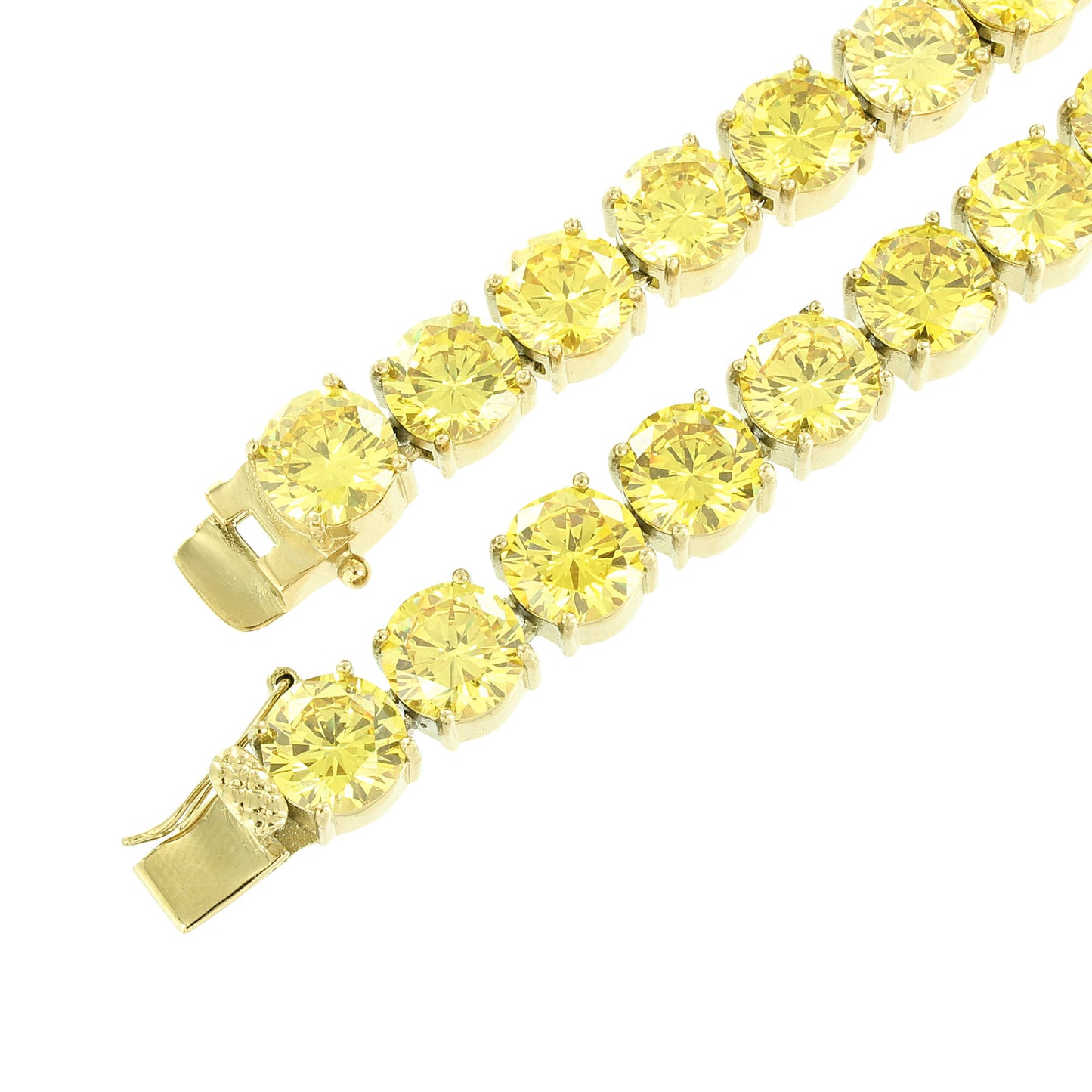 Tennis Stainless Steel Chain Canary Lab Diamond 10mm Gold Finish 36" Heavy Mens