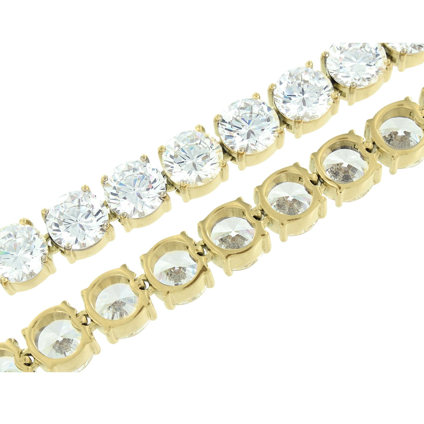 Stainless Steel Tennis Chain Yellow Gold Finish 10 MM Lab Diamonds Solitaire 30"