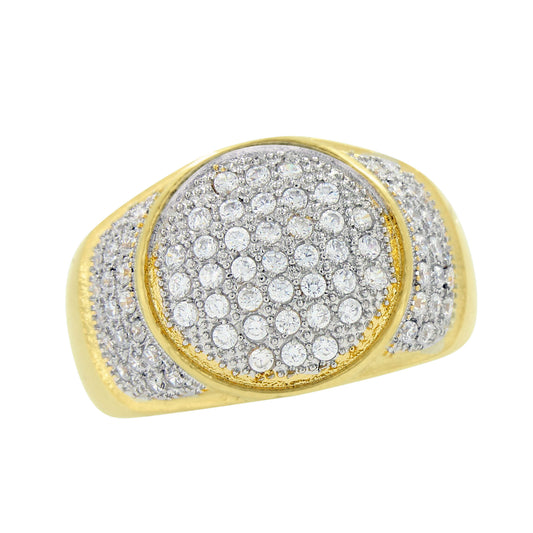 Stainless Steel Round Ring Gold Finish Simulated Diamonds Pave Set Wedding Band