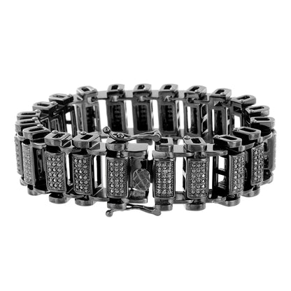 Stainless Steel Mens Bracelet Motorbike Chain Link Designer Black Lab Diamonds
