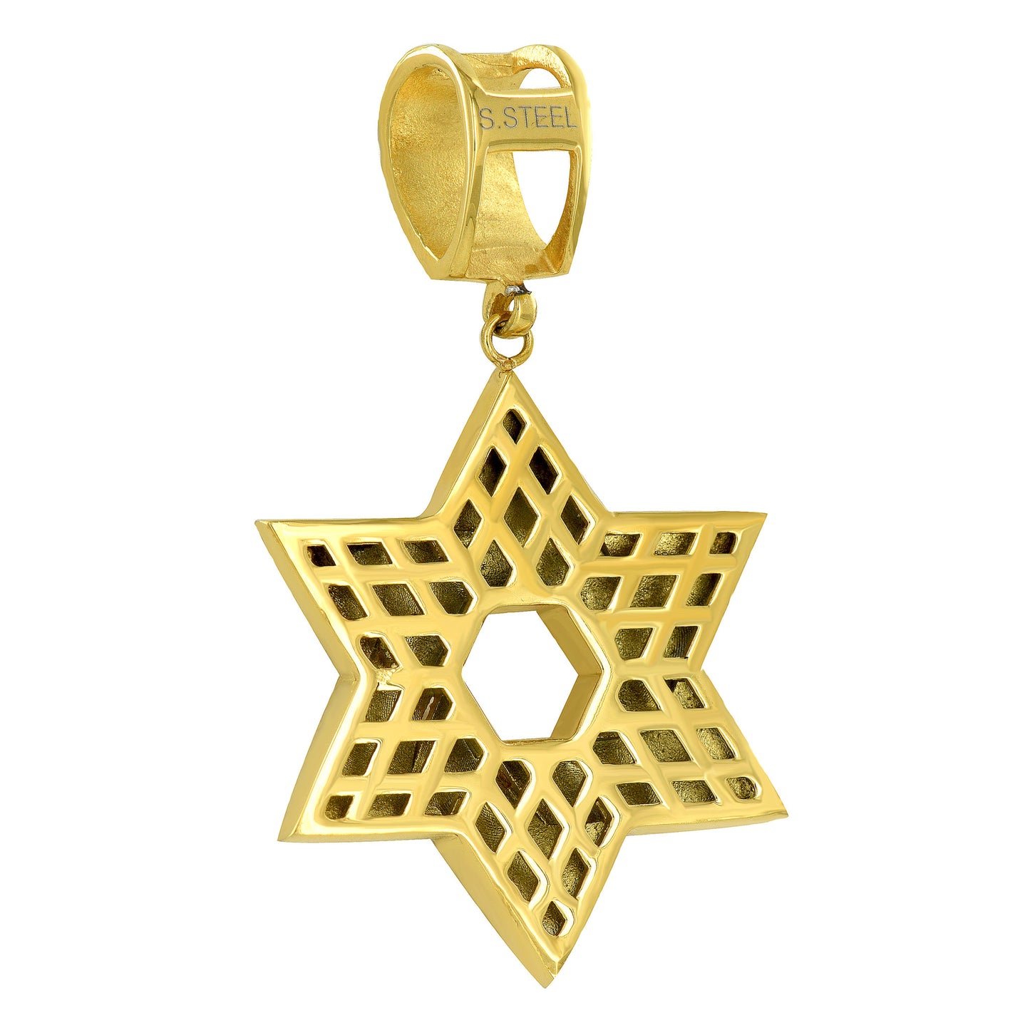 Star Of David Pendant Gold Over Solid Stainless Steel Simulated CZ Franco Chain