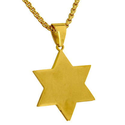 Star Of David Pendant Yellow Gold Over Stainless Steel Mens Custom New Necklace