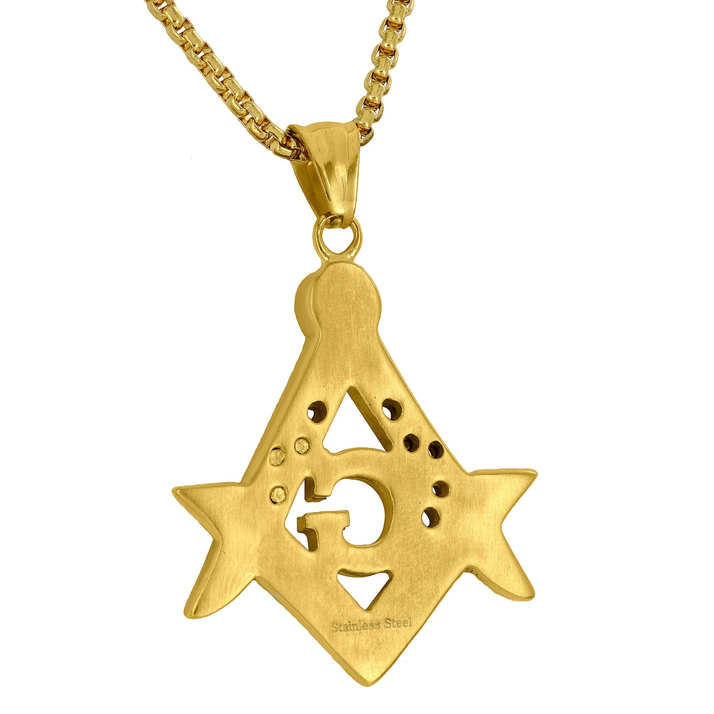 Yellow Gold Finish Masonic Lab Diamond Pendant Box Chain