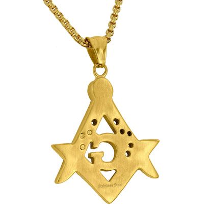 Yellow Gold Finish Masonic Lab Diamond Pendant Box Chain