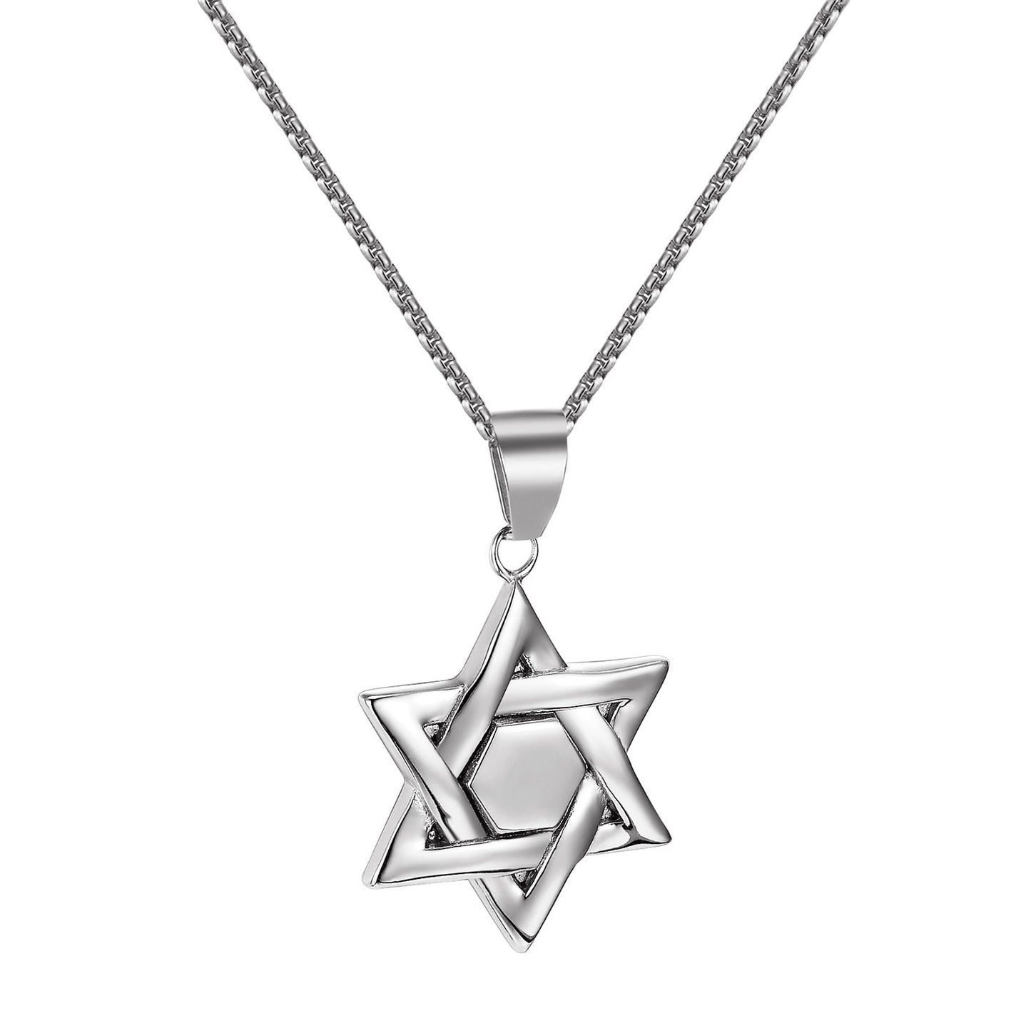 Star Of David Pendant Vintage Stainless Steel Box Necklace