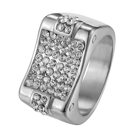 Mens Wedding Engagement Ring   Stainless Steel Pinky Pave