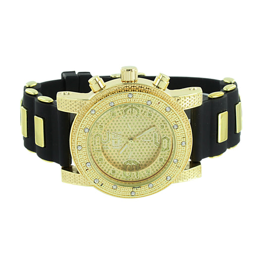 Mens Gold Finish Watch Bullet Style Strap