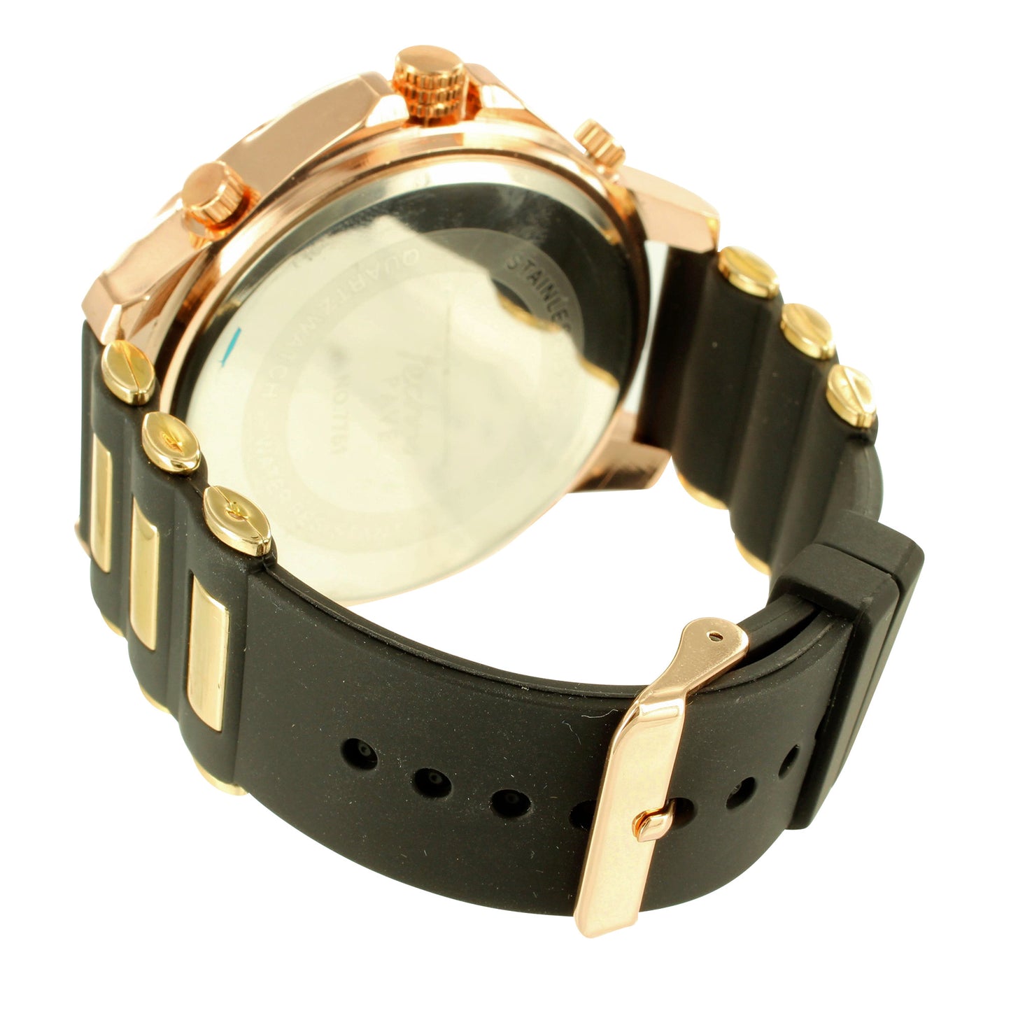 Techno Pave Rose Gold Tone Lab Diamond Bling Watch