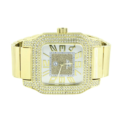 Silver Tone Dial Watch Stretch Band Square Face