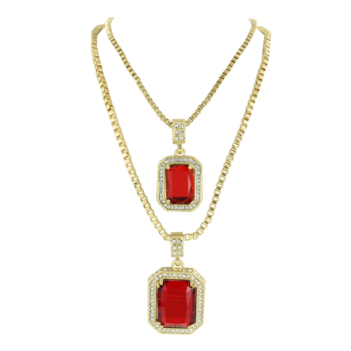Garnet Ruby CZ Pendants Set Free Necklaces 14K Gold Finish