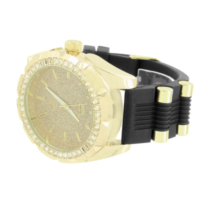 Yellow Gold Finish Techno Pave Watch Designer