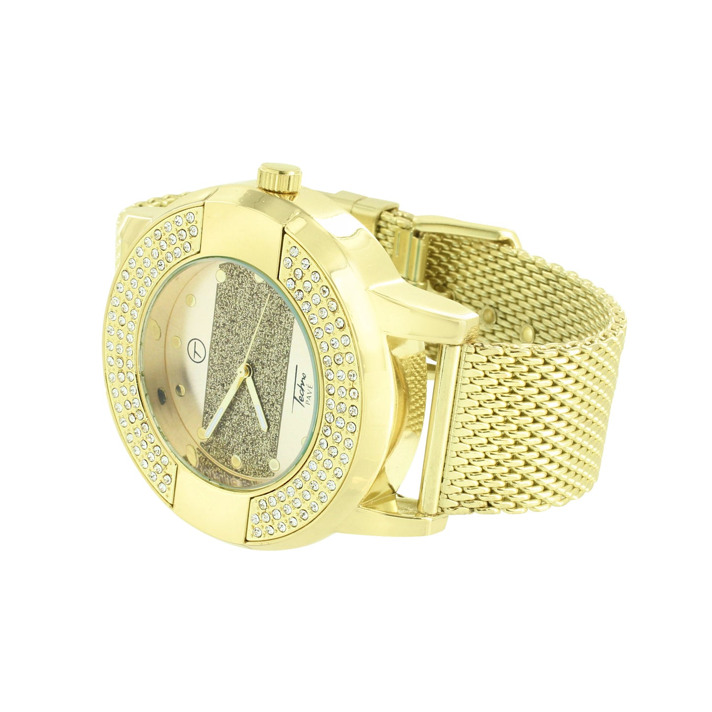 Techno Pave Mens Watch Gold Tone Dial