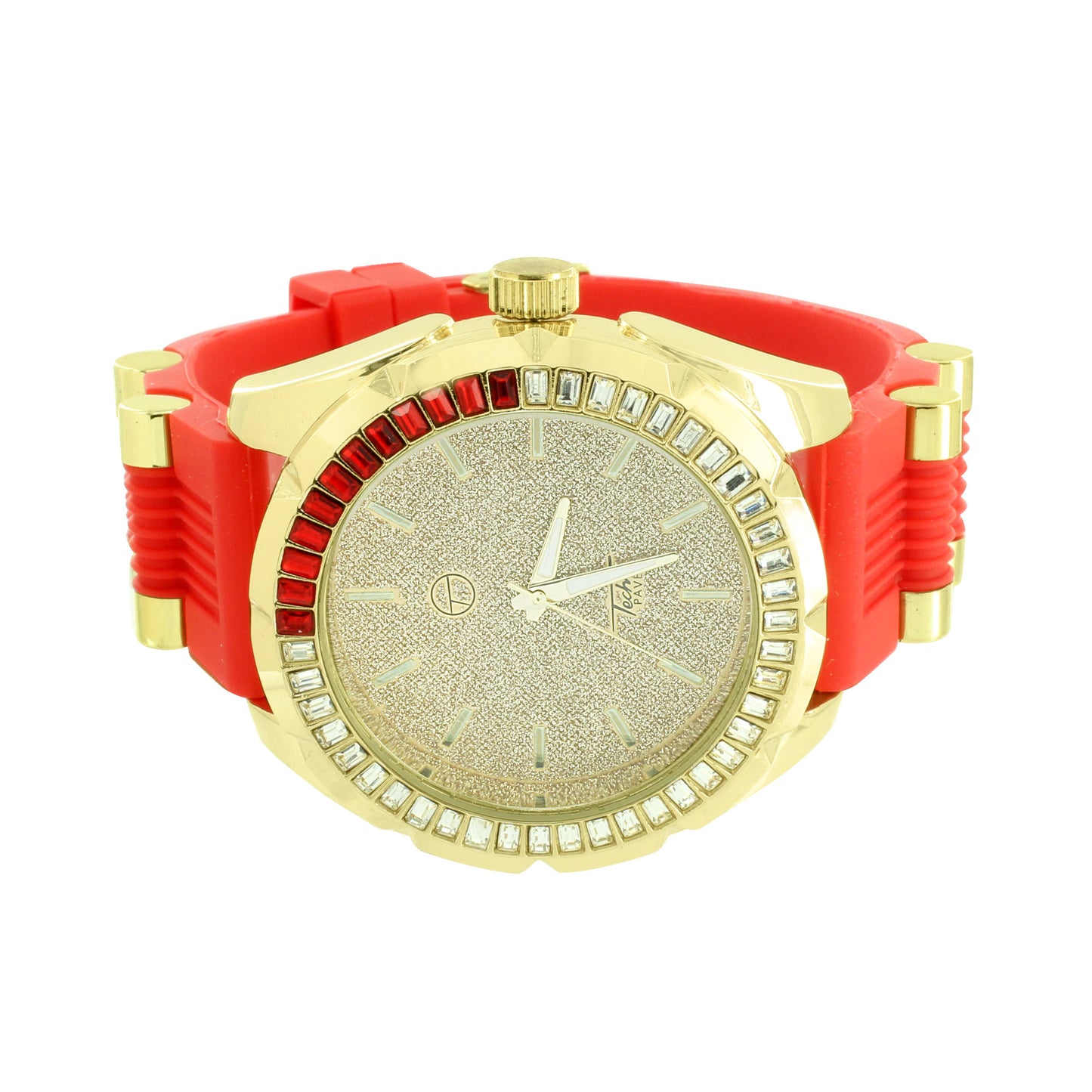 Red Rubber Band Watch Yellow Gold Finish