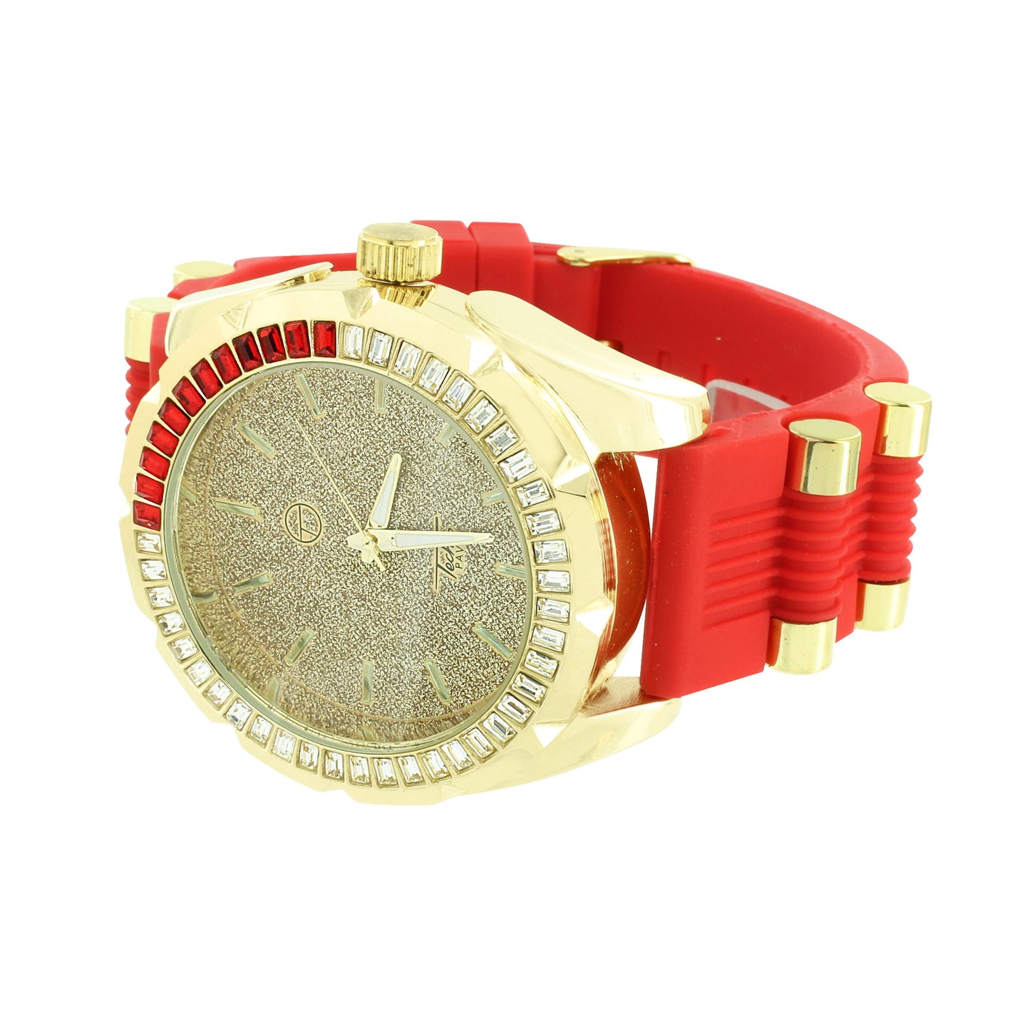 Red Rubber Band Watch Yellow Gold Finish