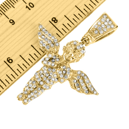 Yellow Gold Finish Lab Diamond Stainless Steel Angel Pendant Chain