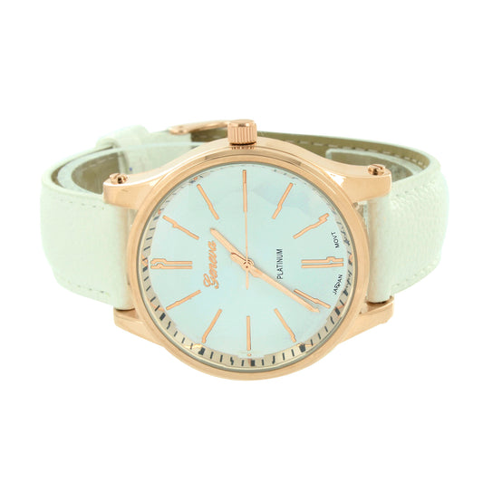Rose Gold Finish Watch White Leather Band