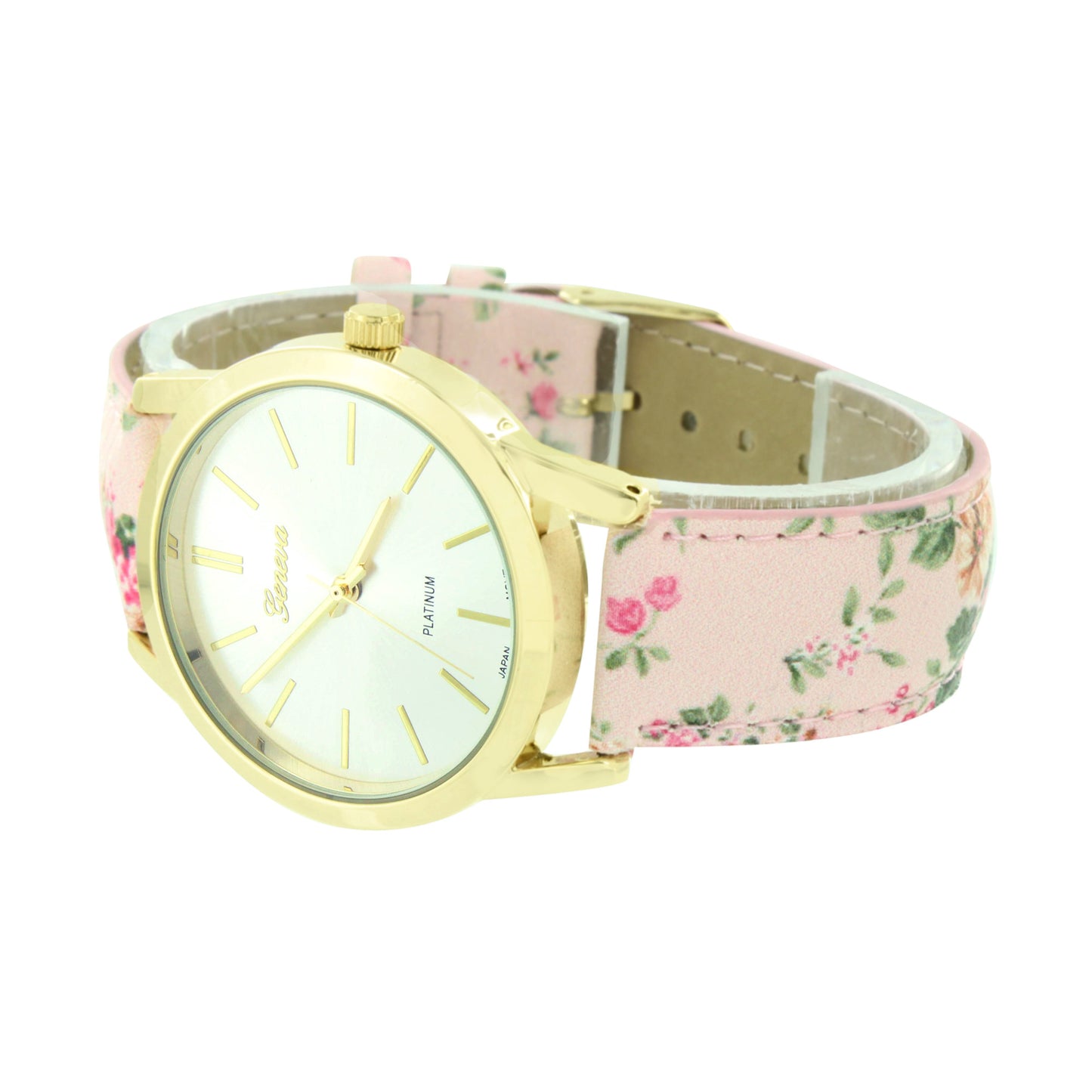 Pink Floral Band Watch Gold Finish