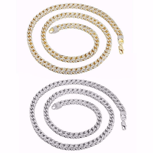 Franco Link Necklace Simulated Diamond 7mm 31" Chain In Gold & Silver TOne