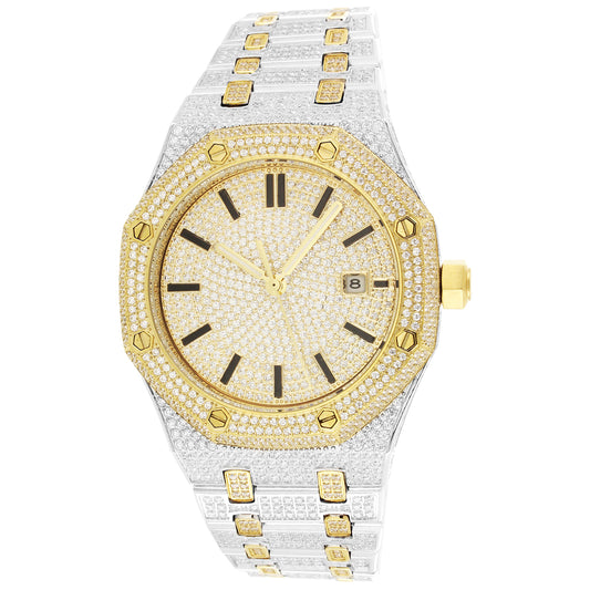 Men's Two-Tone Steel Luxury Face Gold Finish  Watch