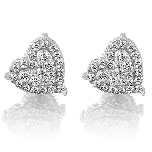 Heart Shape Micro Pave Diamond 10K White Gold Stud Earrings