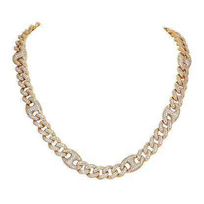 12MM Designer Miami Cuban Chain Gold Tone Bling Necklace