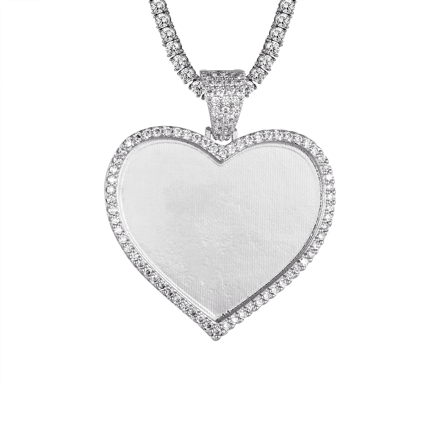 One Row Solitaire Heart Shape Picture Memory Frame Pendant