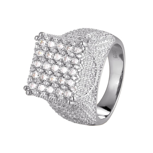 Square Face Sterling Silver Designer Icy Micro Pave Ring