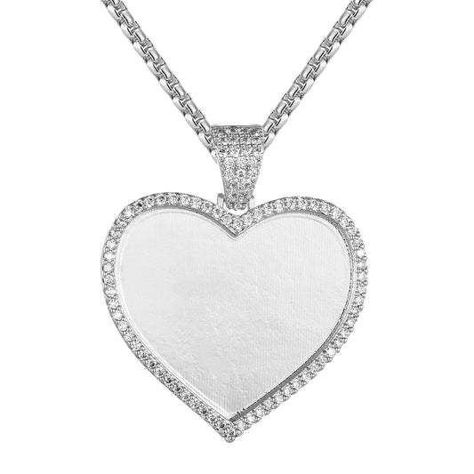 One Row Solitaire Heart Shape Picture Memory Frame Pendant