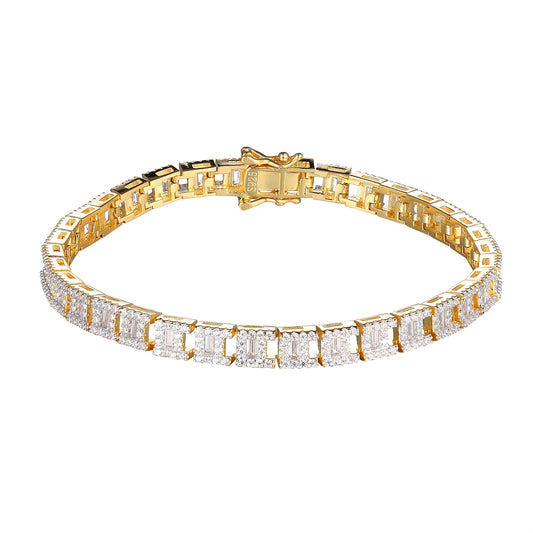 Womens Gold Finish Baguette Bling Designer Bracelet