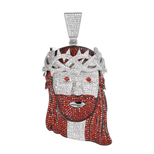 Red White Simulated Diamond Jesus Piece Pendant Full  Hip Hop Custom Men