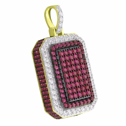 Sterling Silver Dog Tag Pendant Red Ruby CZ Fully