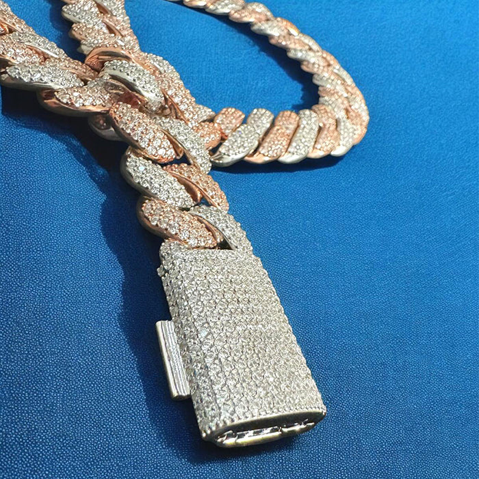 23mm Moissanite Cuban Link Necklace 2 Tone Rose