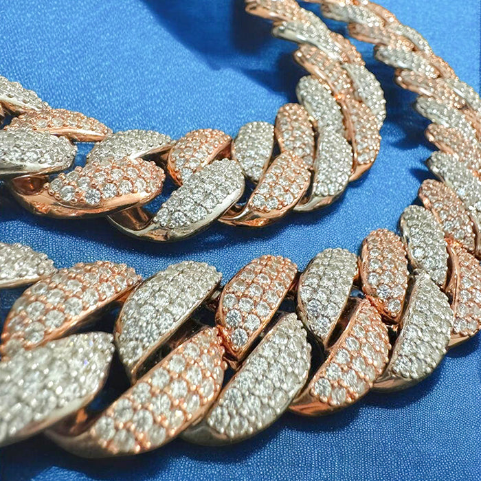 23mm Moissanite Cuban Link Necklace 2 Tone Rose