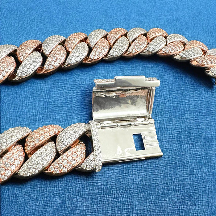 23mm Moissanite Cuban Link Necklace 2 Tone Rose