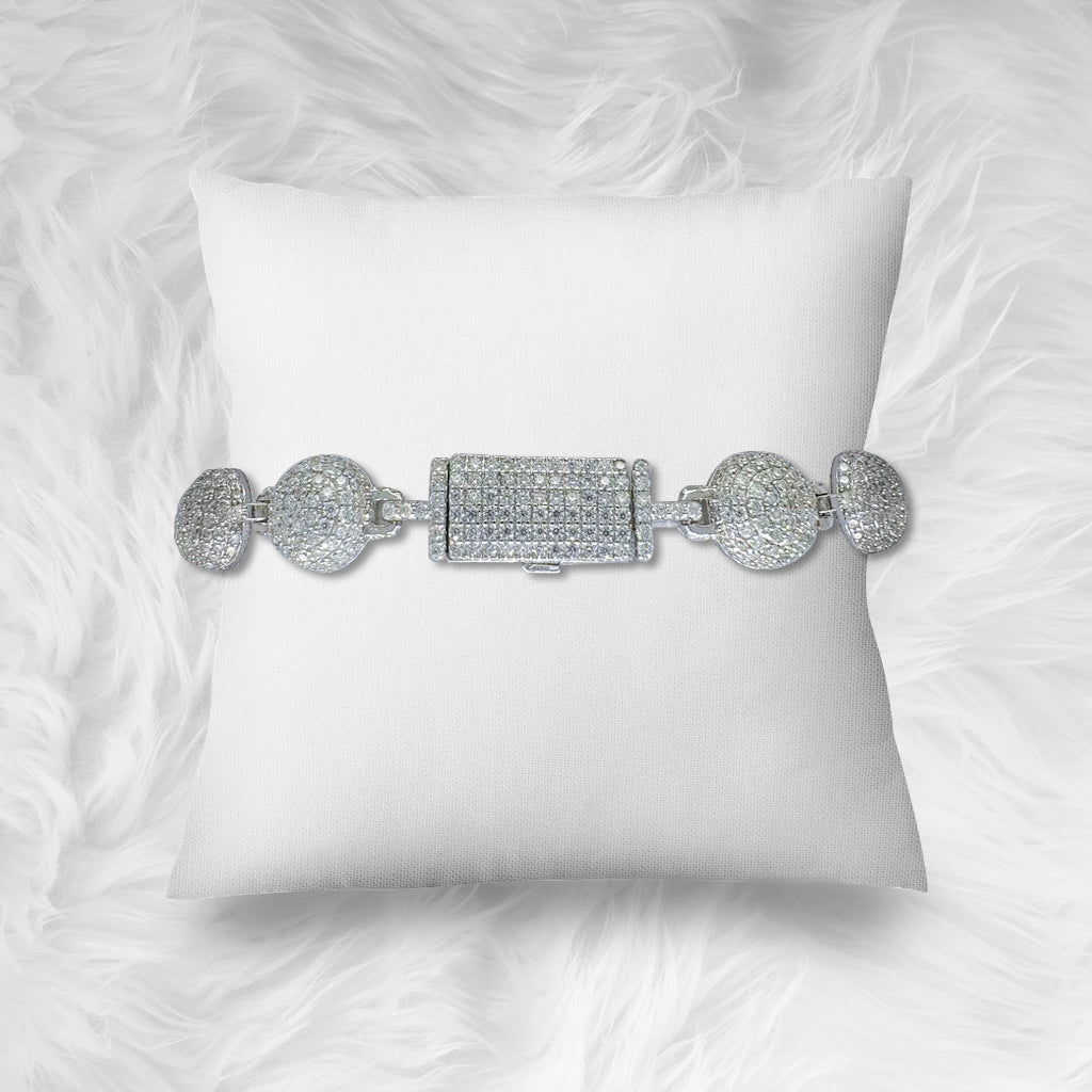 Two Tone Rose Bead Cross Silver Moissanite Iced Bracelet