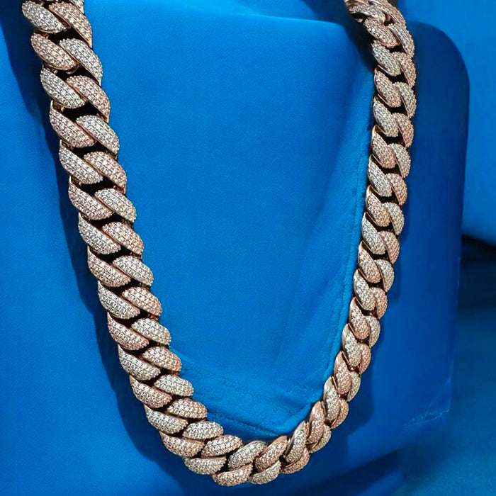 23mm Moissanite Cuban Link Necklace 2 Tone Rose