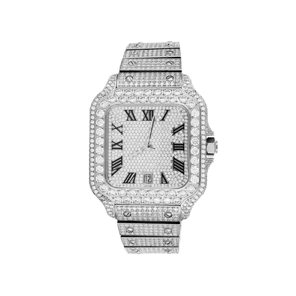 Stainless Steel Bezel White Tone Moissanite Iced Out Mens Watch