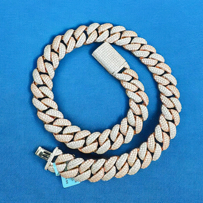 23mm Moissanite Cuban Link Necklace 2 Tone Rose